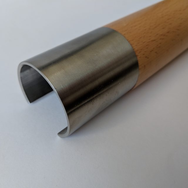 slotted wood handrail connector in stainless steel
